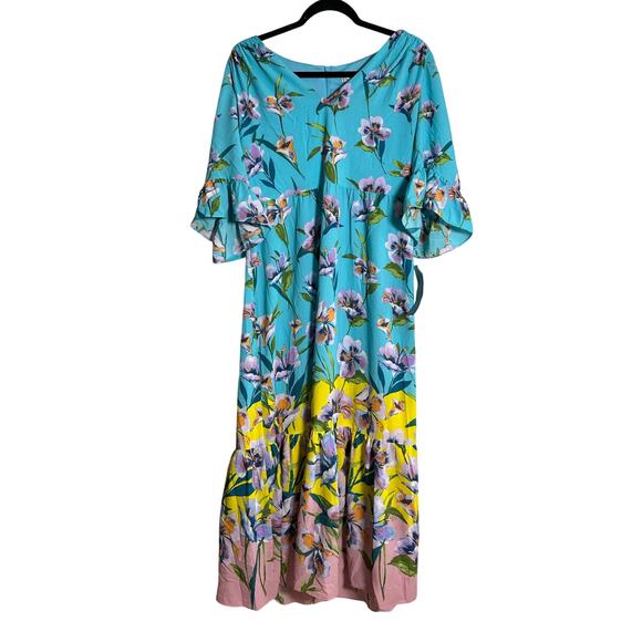 LONDON TIMES Maxi Dress NWT $120 Aqua Yellow Floral Size 12 - Picture 4 of 9